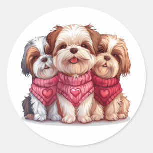 Sticker Rond Chiens de Chih Tzu de la fête de Valentines