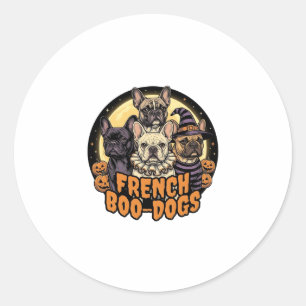 Sticker Rond Chiens de French Boo Halloween Création Bouledogue