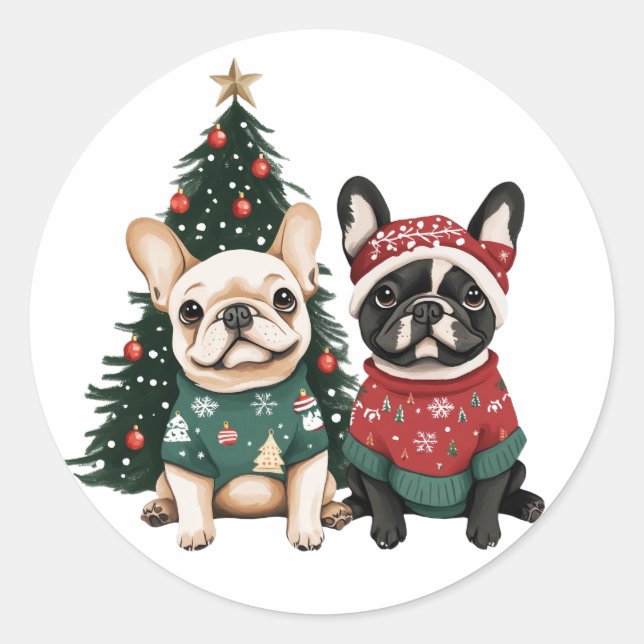 Sticker Rond Chiens de Noël (Devant)
