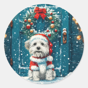 Sticker Rond Chiens de Noël Chih Tzu
