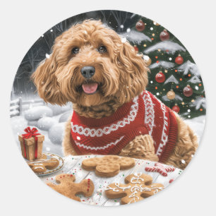 Sticker Rond Chiens de Noël Goldendoodle
