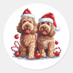 Sticker Rond Chiens de Noël Goldendoodle