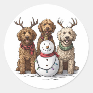 Sticker Rond Chiens de Noël Goldendoodle