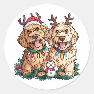 Sticker Rond Chiens de Noël Goldendoodle