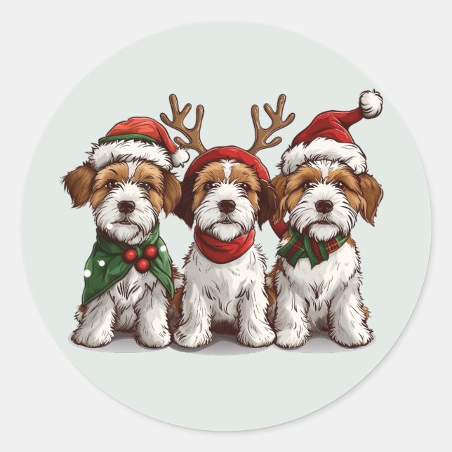 Sticker Rond Chiens de Noël Welsh Wire Fox Terrier (Devant)