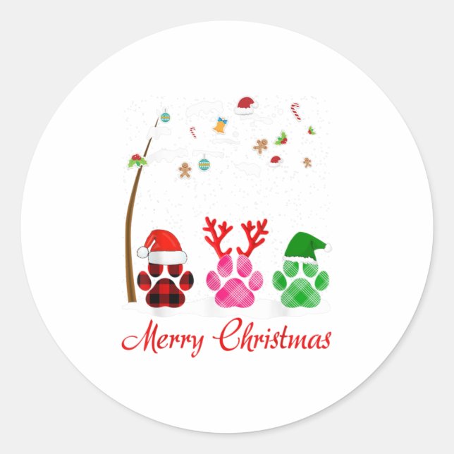 Sticker Rond Chiens de pâtés joyeux chemise de Noël drôle (Devant)