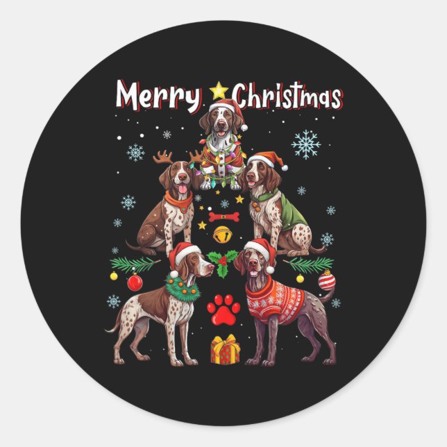 Sticker Rond Chiens de pointer germains Joyeux Noël Tr (Devant)
