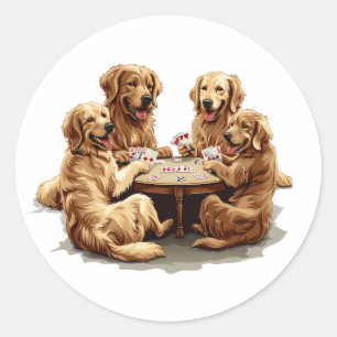 Sticker Rond Chiens De Retriever Mignons Jouer Des Cartes