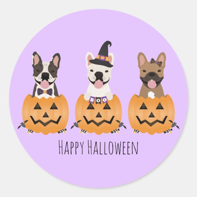 Sticker Rond Chiens de taureaux français heureux Halloween (Devant)