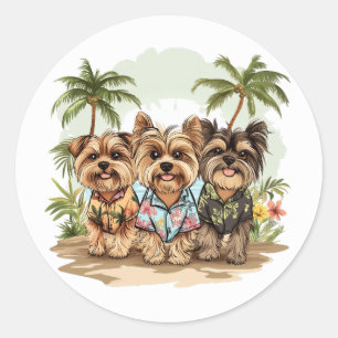Sticker Rond Chiens de Yorkshire Terrier Chemises hawaïennes