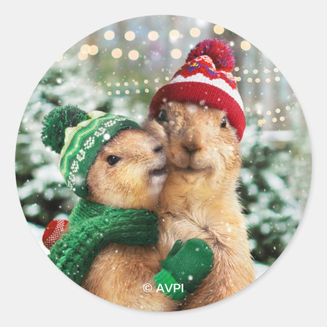 Sticker Rond Chiens des Prairies de Noël (Devant)