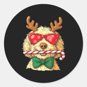 Sticker Rond Chiens Goldendoodle mignons Lumières de Noël Golde