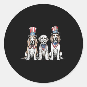 Sticker Rond Chiens Patriotiques 4 Juillet Drapeau Américain Ch