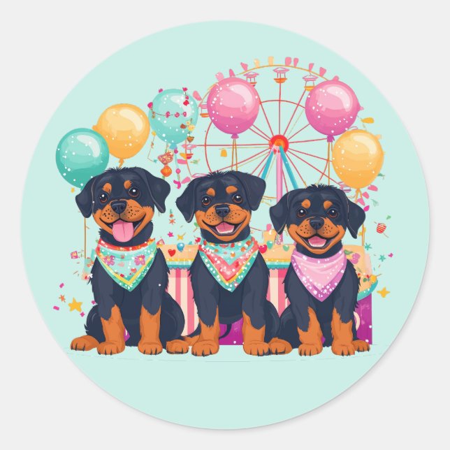 Sticker Rond Chiens Rottweiler À Un Carnaval (Devant)