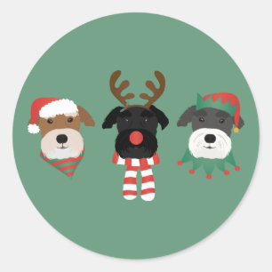 Sticker Rond Chiens Schnauzer de Noël