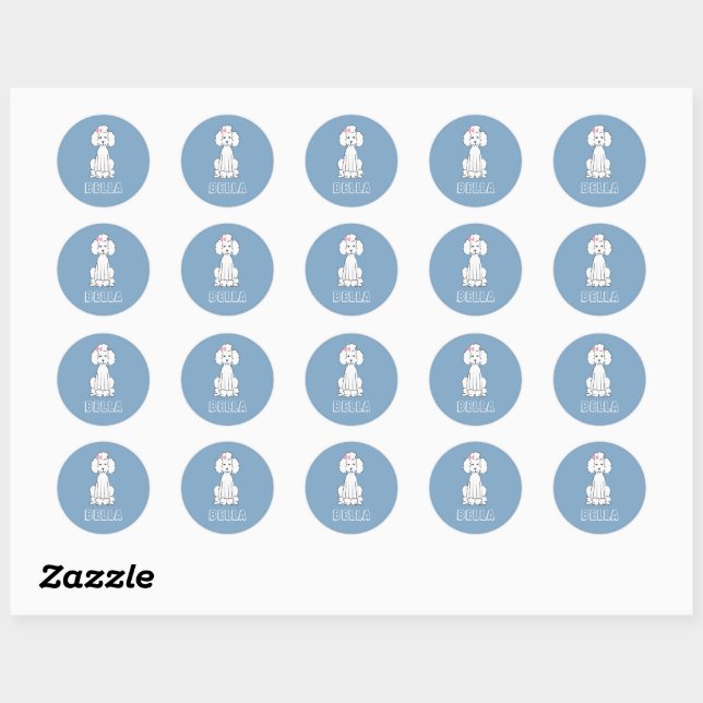 Sticker Rond Chiens souriants Poodle blanc (Feuille)