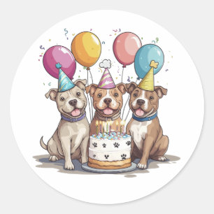 Sticker Rond Chiens taureaux de Pit d'anniversaire