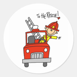 Sticker Rond Chiffre sapeur-pompier de bâton avec des