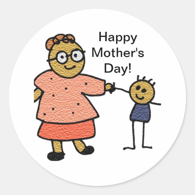 Sticker Rond Chiffres de Mère et Enfant pour la Fête des Mères (Devant)
