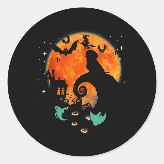 Sticker Rond Chih Tzu Chien Moon Scary Citrouille Halloween Cos (Devant)