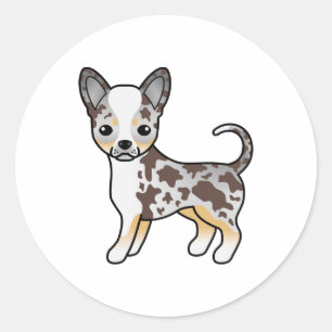 Sticker Rond Chihuahua Cartoon Chien à Poil Lisse Merle Chocola