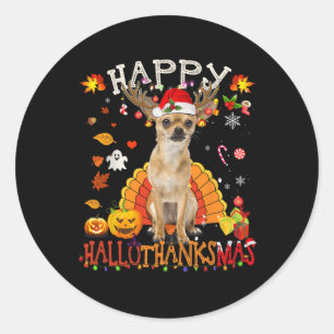 Sticker Rond Chihuahua Chien Halloween Chien de Noël Joyeux Hal
