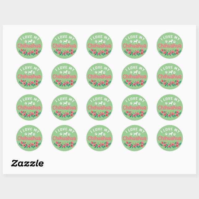Sticker Rond Chihuahua Chien mignon J'aime Mon Chihuahua Chien (Feuille)