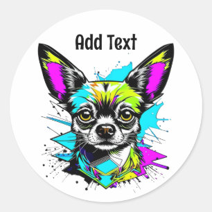 Sticker Rond Chihuahua Cyberpunk style Art Personnalisé