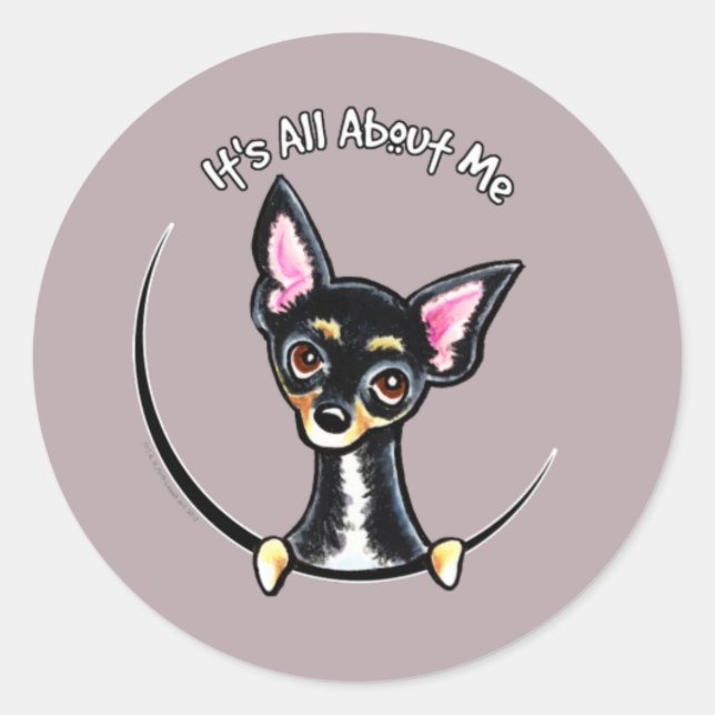 Sticker Rond Chihuahua noir lisse Tan (Devant)