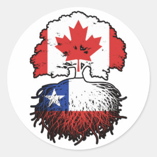 Sticker Rond Chili Chilien Canada Drapeau des racines d'arbres