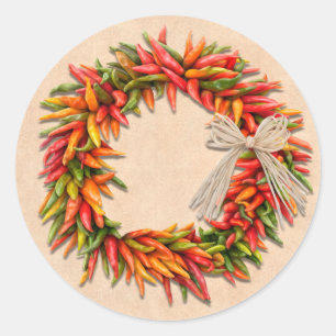 Sticker Rond Chili du sud-ouest Ristra Wreath Noël
