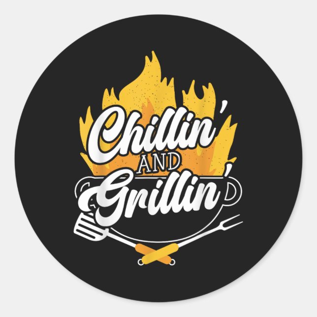 Sticker Rond Chillin Et Grillin Bbq Grillmaster Barbecue (Devant)