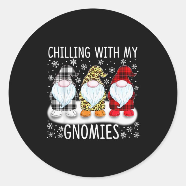 Sticker Rond Chilling With My Gnomies Funny Group Of Gnomes Chr (Devant)