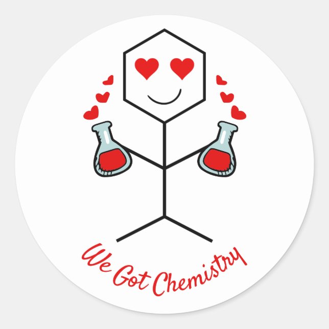 Sticker Rond Chimiste drôle Cute Valentines Jour Chimie (Devant)