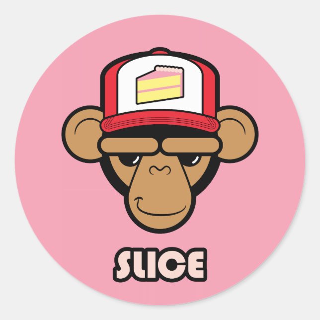 Sticker Rond Chimp avec casquette à gâteau (Devant)