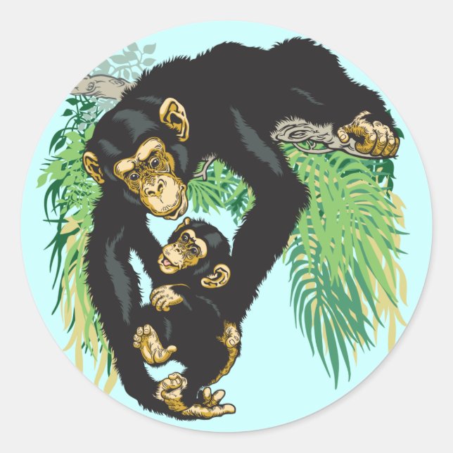 Sticker Rond chimpanzé avec bébé (Devant)