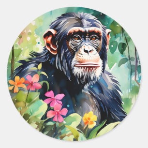 Sticker Rond Chimpanzé de la Jungle