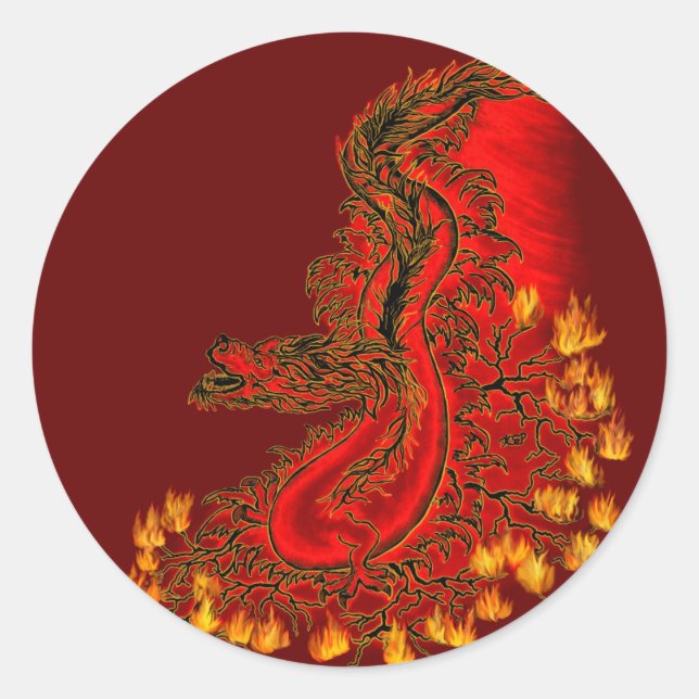 Sticker Rond Chine Dragon rouge et or design (Devant)