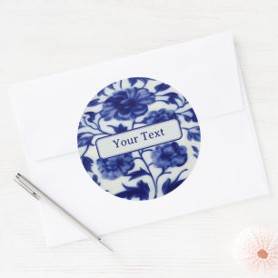 Sticker Rond Chine peinte en bleu et blanc - Votre texte