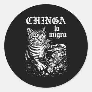 Sticker Rond Chinga la migra mème de chat drôle hommes femmes 