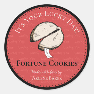 Sticker Rond Chinois fait maison Fortune Cookie Rouge do-it-you