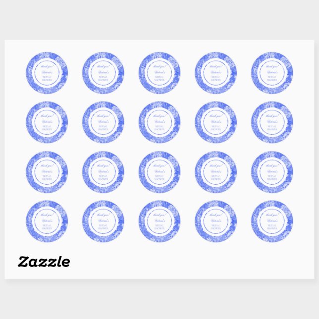 Sticker Rond Chinoiserie Bleu Blanc Baptême  (Feuille)