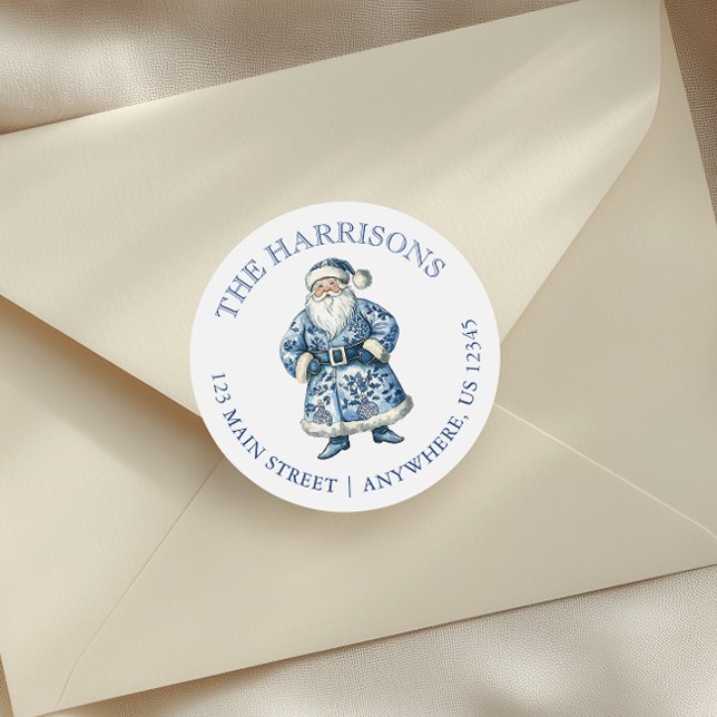 Sticker Rond Chinoiserie Bleue et Blanc Noël Père Noël Adresse (Créateur téléchargé)