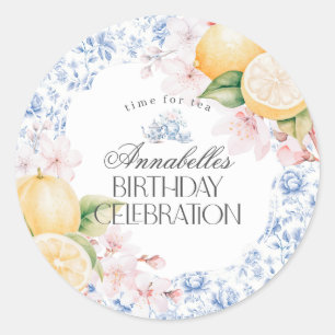 Sticker Rond Chinoiserie Lemon Thé Anniversaire Invitation