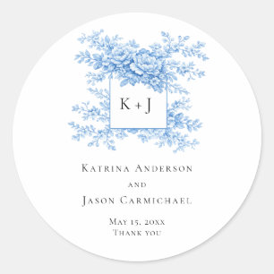 Sticker Rond Chinoiserie Monogramme Floral Élégant pour Mariage