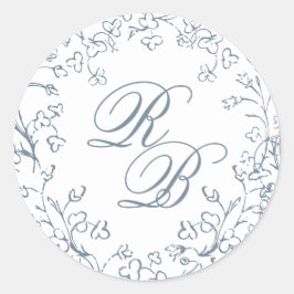Sticker Rond Chinoiserie romantique Initiale bleue Mariage