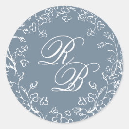 Sticker Rond Chinoiserie romantique Initiale bleue Mariage