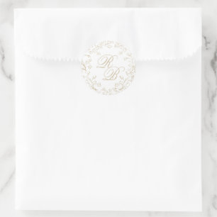 Sticker Rond Chinoiserie romantique Initiales d'or Mariage