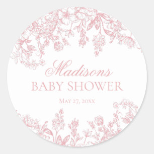 Sticker Rond Chinoiserie rose Vintage Baby shower floral Cercle
