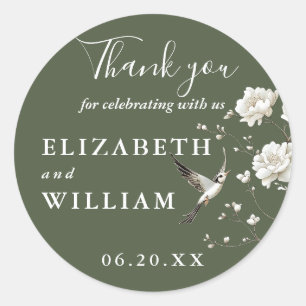 Sticker Rond Chinoiserie vert olive Merci Mariage Floral